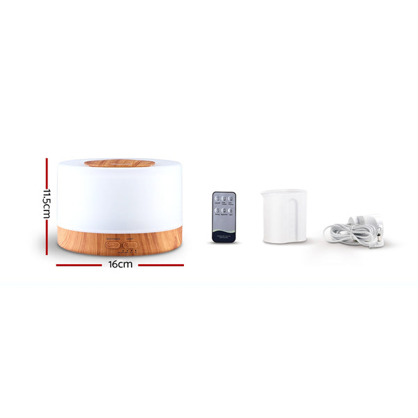 DEVANTI Aroma Diffuser Aromatherapy LED Night Light Air Humidifier Purifier Round Light Wood Grain 500ml Remote Control freeshipping - Awezingly