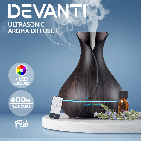 Devanti 400ml 4 in 1 Aroma Diffuser with remote control- Dark Wood freeshipping - Awezingly