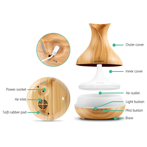 Devanti 400ml 4 in 1 Aroma Diffuser remote control - Light Wood freeshipping - Awezingly