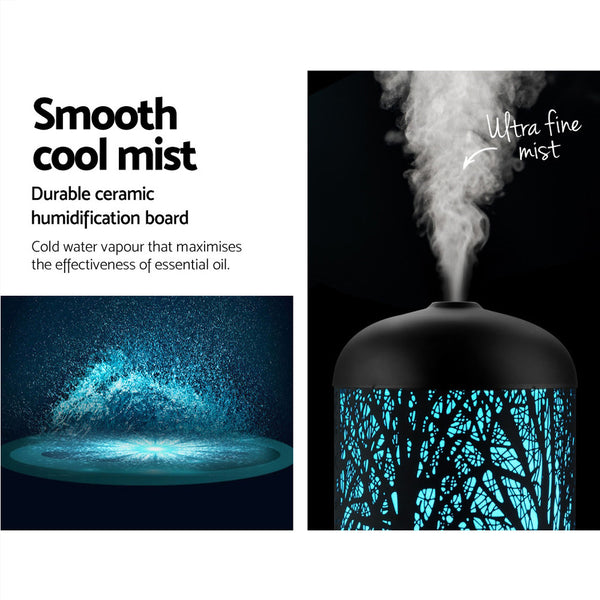 DEVANTI Aroma Diffuser Aromatherapy LED Night Light Iron Air Humidifier Black Forrest Pattern 100ml freeshipping - Awezingly
