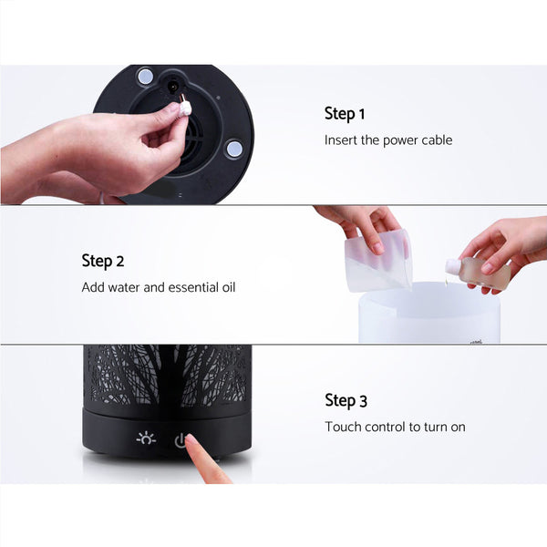 DEVANTI Aroma Diffuser Aromatherapy LED Night Light Iron Air Humidifier Black Forrest Pattern 100ml freeshipping - Awezingly