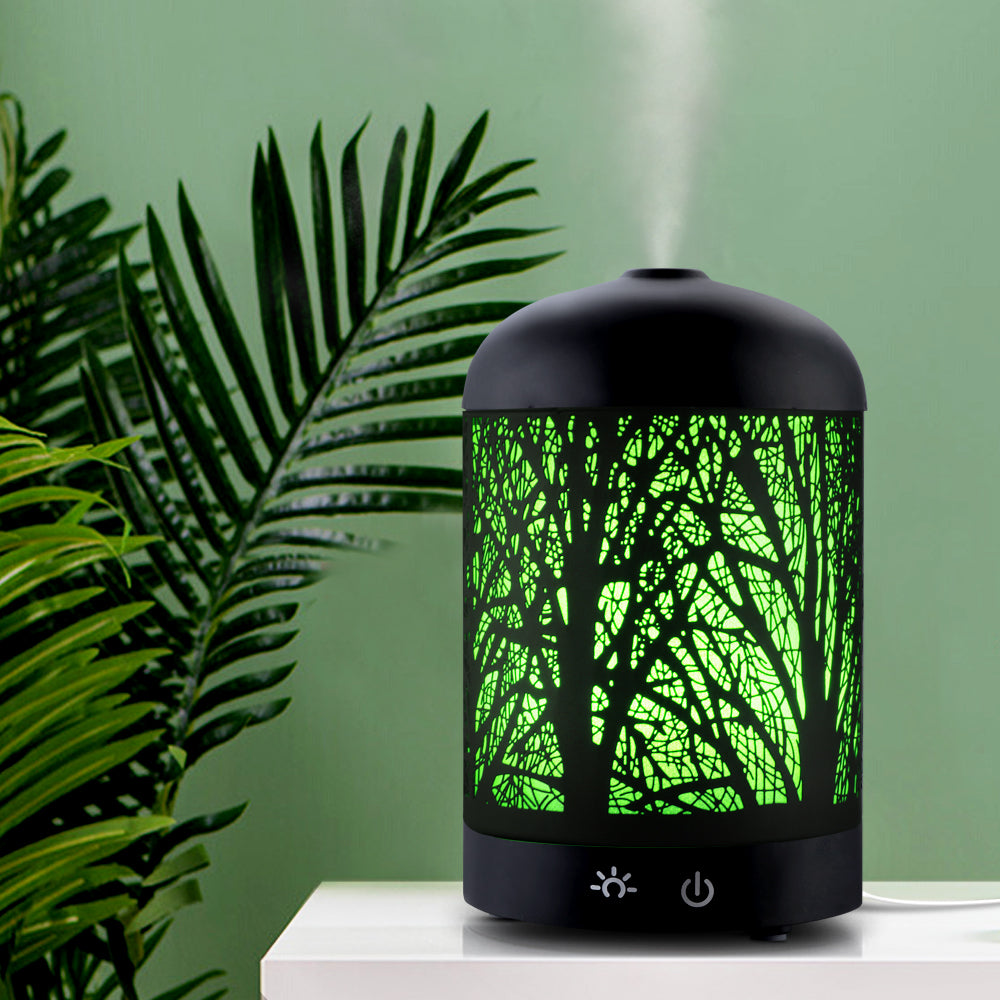 DEVANTI Aroma Diffuser Aromatherapy LED Night Light Iron Air Humidifier Black Forrest Pattern 100ml freeshipping - Awezingly