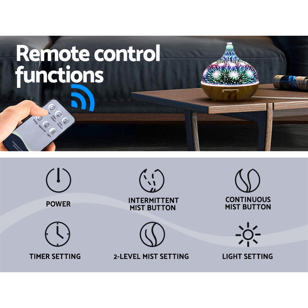 DEVANTI Aroma Aromatherapy Diffuser 3D LED Night Light Firework Air Humidifier Purifier 400ml Remote Control freeshipping - Awezingly