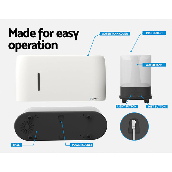 Devanti Ultrasonic Aroma Diffuser LED Flame Light Devanti