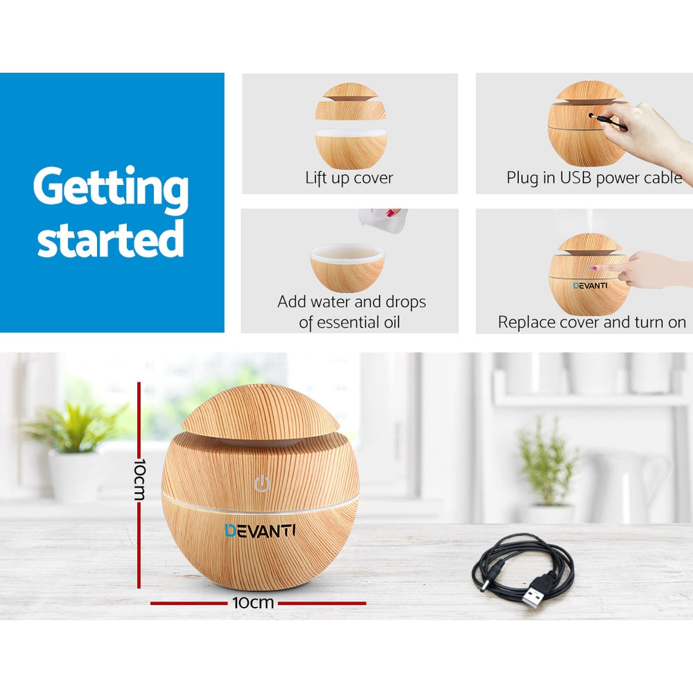 Devanti Aromatherapy Diffuser Aroma Essential Oils Air Humidifier LED Light 130ml freeshipping - Awezingly