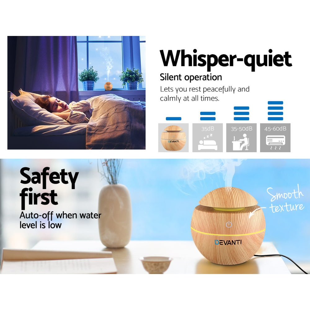Devanti Aromatherapy Diffuser Aroma Essential Oils Air Humidifier LED Light 130ml freeshipping - Awezingly