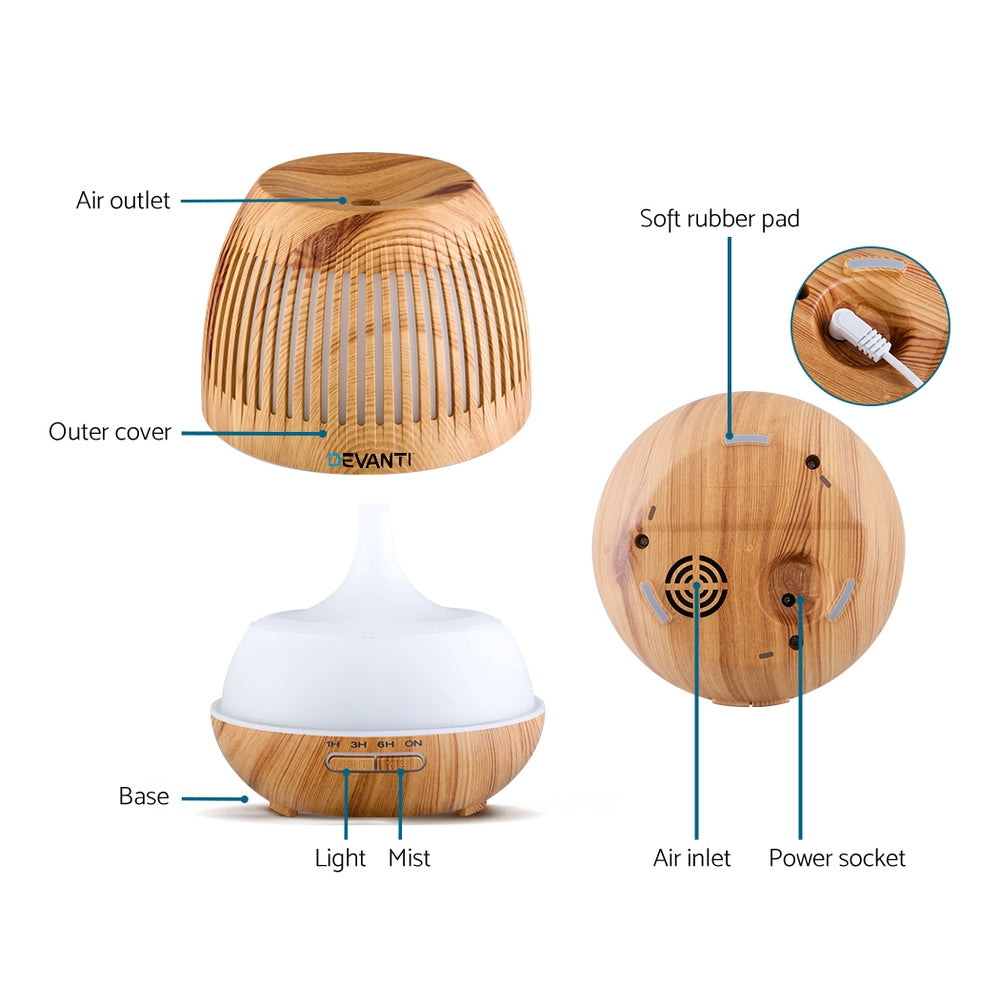 Devanti Aromatherapy Diffuser Aroma Essential Oils Air Humidifier LED Light 400ml freeshipping - Awezingly