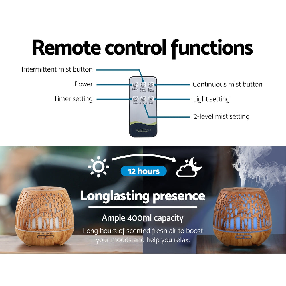 Devanti Aroma Diffuser Aromatherapy Humidifier Essential Oil Ultrasonic Cool Mist Wood Grain Remote Control 400ml freeshipping - Awezingly