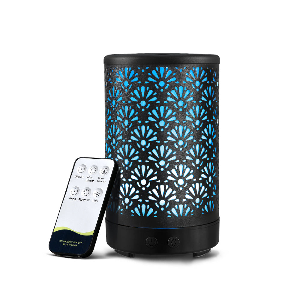 Devanti Aroma Diffuser Aromatherapy Essential Oils Metal Cover Ultrasonic Cool Mist 100ml Remote Control Black freeshipping - Awezingly
