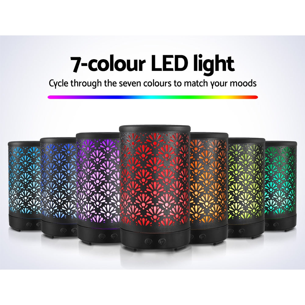 Devanti Aroma Diffuser Aromatherapy Essential Oils Metal Cover Ultrasonic Cool Mist 100ml Remote Control Black freeshipping - Awezingly