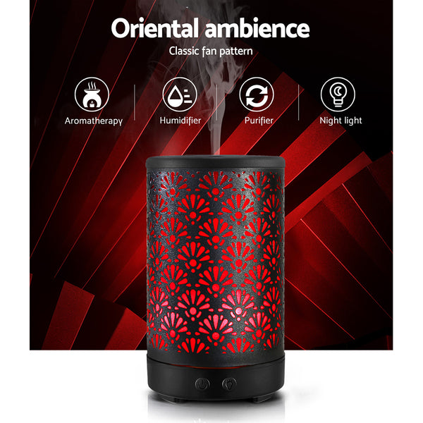 Devanti Aroma Diffuser Aromatherapy Essential Oils Metal Cover Ultrasonic Cool Mist 100ml Remote Control Black freeshipping - Awezingly