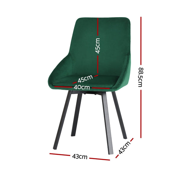 Artiss Dining Chairs Set Of 2 Velvet Upholstered Green Cafe Kirtchen Chairs Artiss