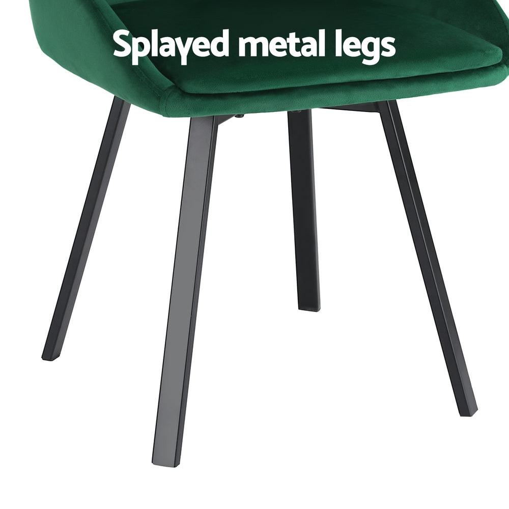 Artiss Dining Chairs Set Of 2 Velvet Upholstered Green Cafe Kirtchen Chairs Artiss