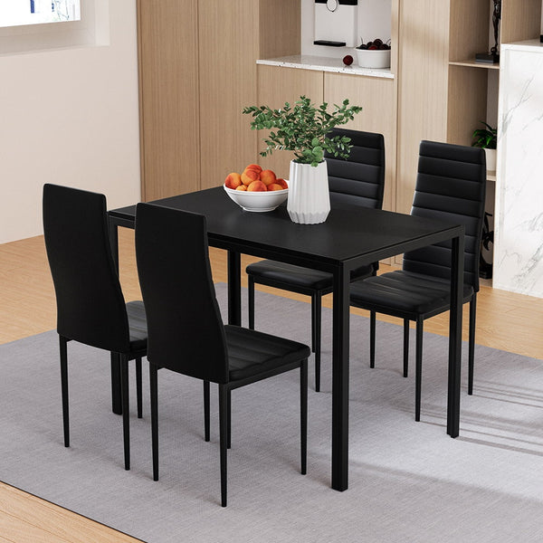 Artiss Dining Chairs and Table Dining Set 4 Chair Set Of 5 Wooden Top Black Artiss