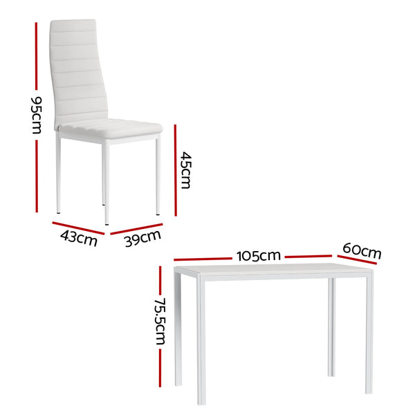 Artiss Dining Chairs and Table Dining Set 4 Chair Set Of 5 Wooden Top White Artiss