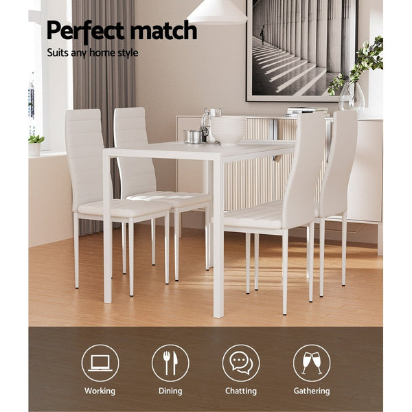 Artiss Dining Chairs and Table Dining Set 4 Chair Set Of 5 Wooden Top White Artiss