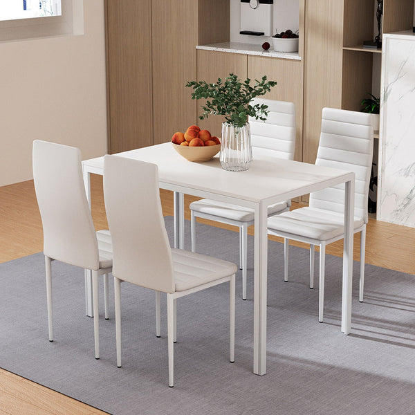 Artiss Dining Chairs and Table Dining Set 4 Chair Set Of 5 Wooden Top White Artiss