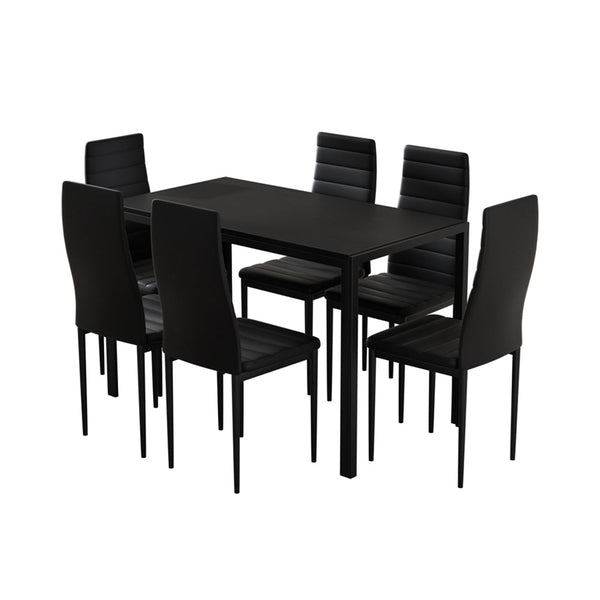 Artiss Dining Chairs and Table Dining Set 6 Chair Set Of 7 Wooden Top Black Artiss