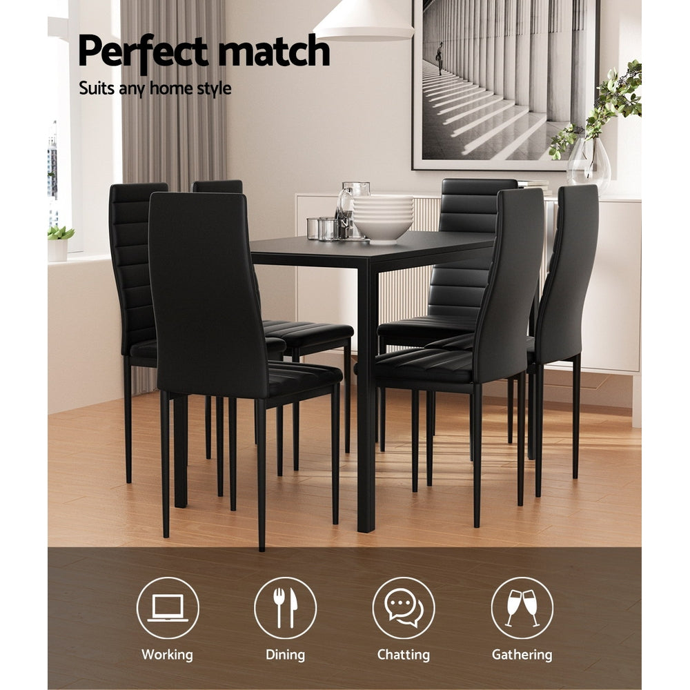 Artiss Dining Chairs and Table Dining Set 6 Chair Set Of 7 Wooden Top Black Artiss
