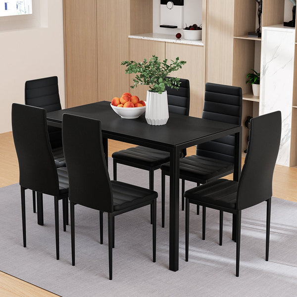 Artiss Dining Chairs and Table Dining Set 6 Chair Set Of 7 Wooden Top Black Artiss
