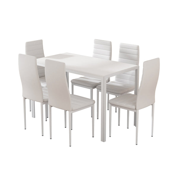Artiss Dining Chairs and Table Dining Set 6 Chair Set Of 7 Wooden Top White Artiss
