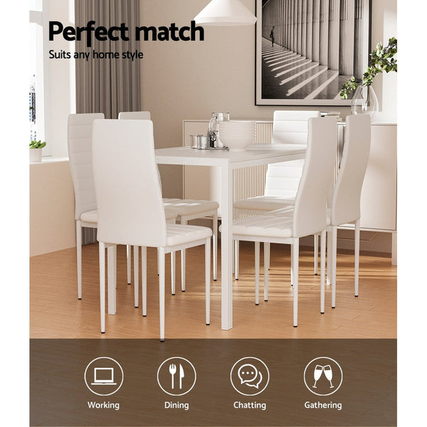Artiss Dining Chairs and Table Dining Set 6 Chair Set Of 7 Wooden Top White Artiss