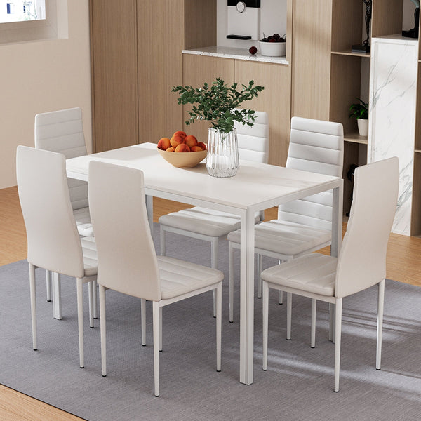 Artiss Dining Chairs and Table Dining Set 6 Chair Set Of 7 Wooden Top White Artiss