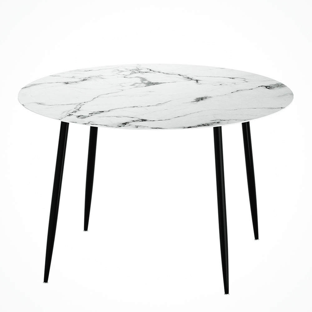Artiss Dining Table Round Wooden Table With Marble Effect Metal Legs 110CM White Artiss