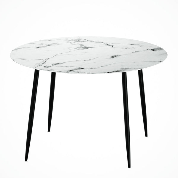 Artiss Dining Table Round Wooden Table With Marble Effect Metal Legs 110CM White Artiss