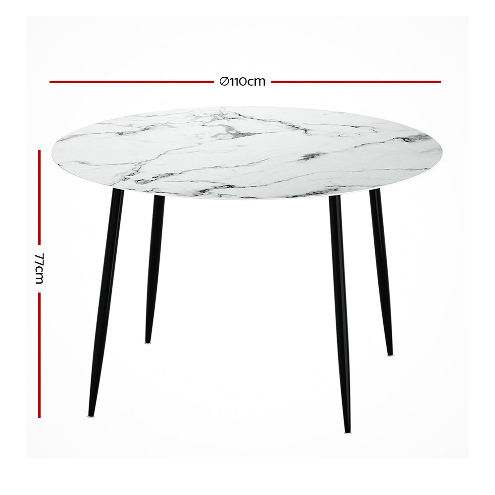 Artiss Dining Table Round Wooden Table With Marble Effect Metal Legs 110CM White Artiss