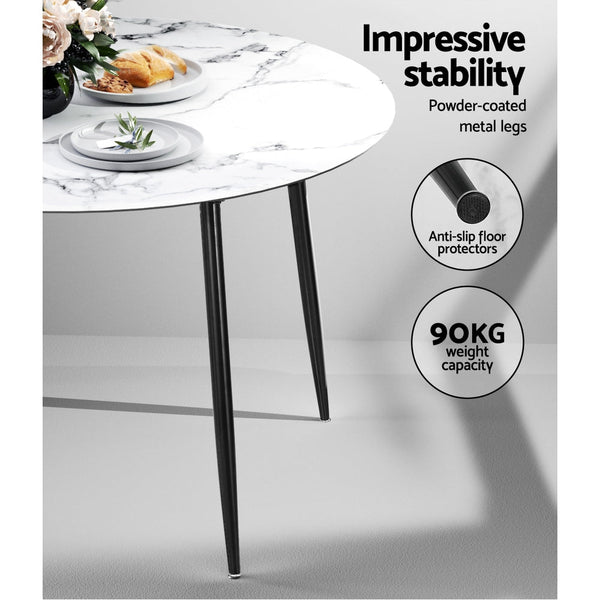 Artiss Dining Table Round Wooden Table With Marble Effect Metal Legs 110CM White Artiss