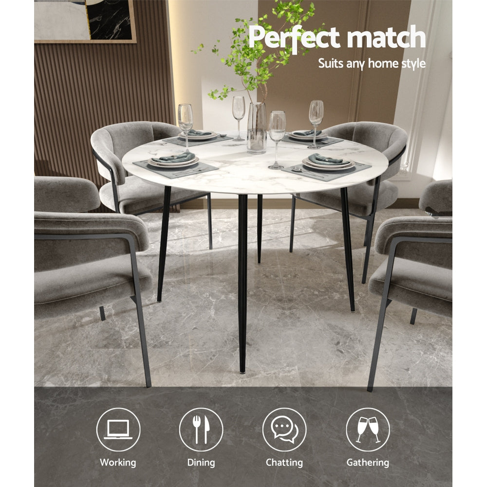 Artiss Dining Table Round Wooden Table With Marble Effect Metal Legs 110CM White Artiss