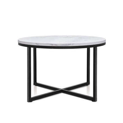 Artiss Coffee Table Marble Effect Round Black Metal 70X70CM
