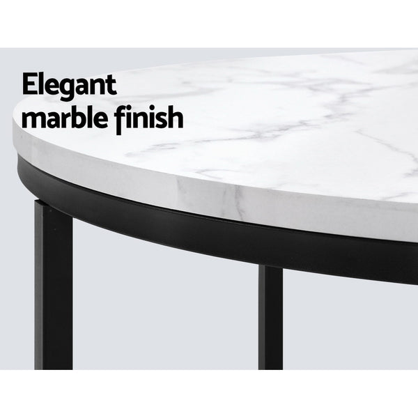 Artiss Coffee Table Marble Effect Round Black Metal 70X70CM freeshipping - Awezingly