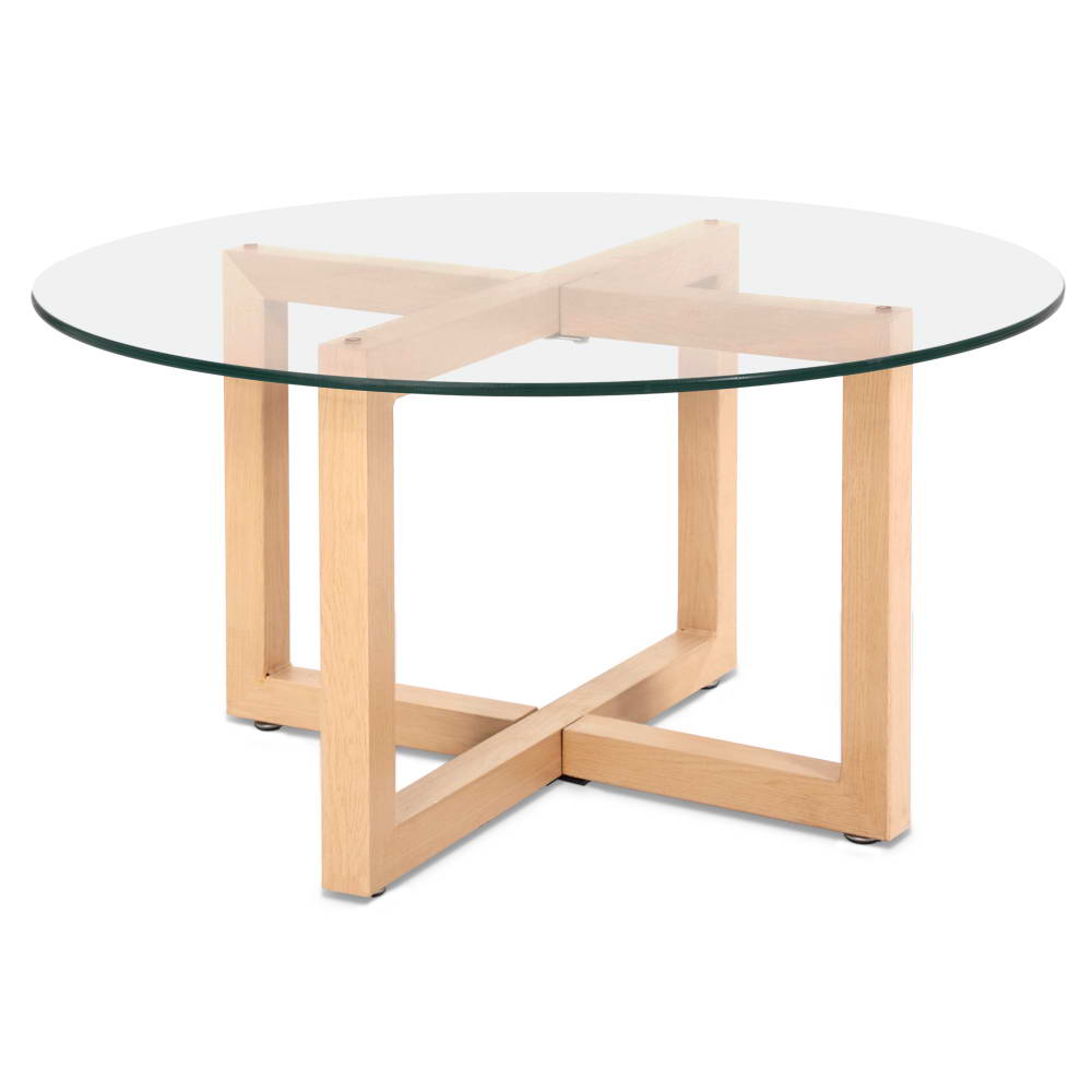 Artiss Tempered Glass Round Coffee Table - Beige freeshipping - Awezingly