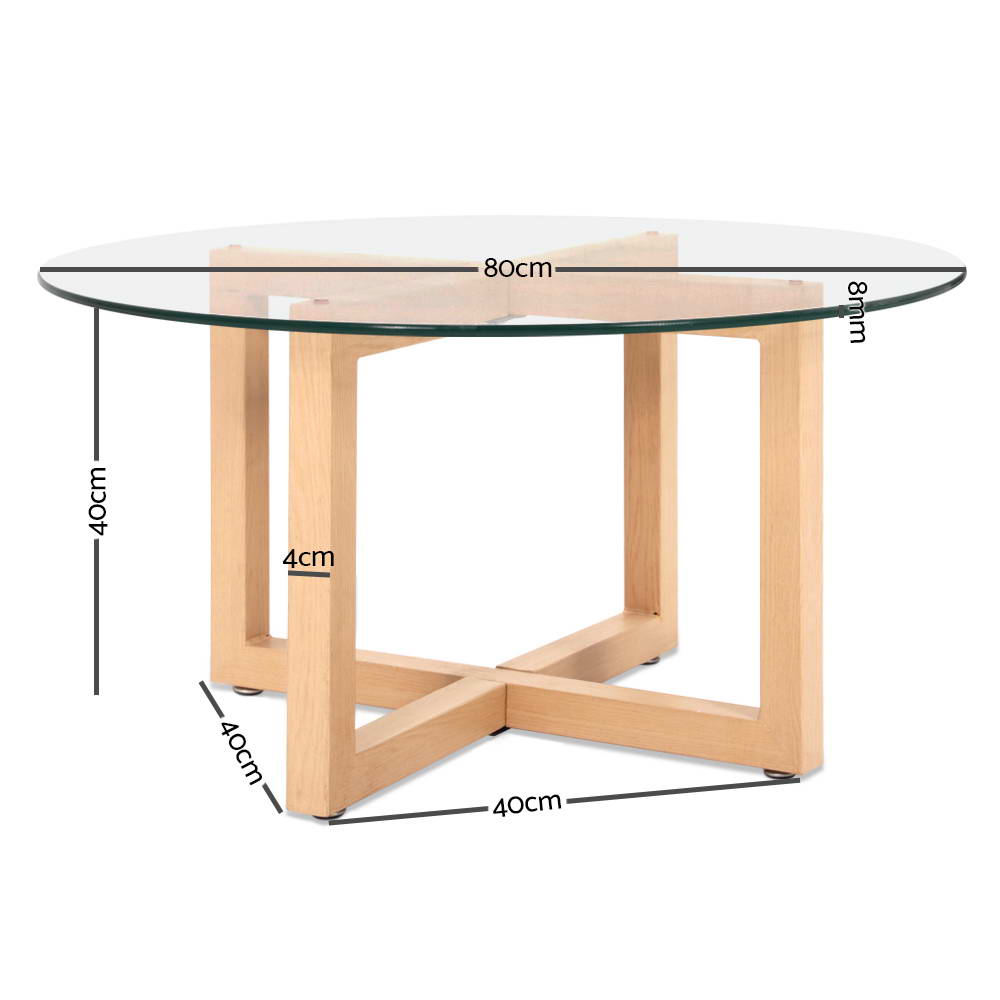 Artiss Tempered Glass Round Coffee Table - Beige freeshipping - Awezingly
