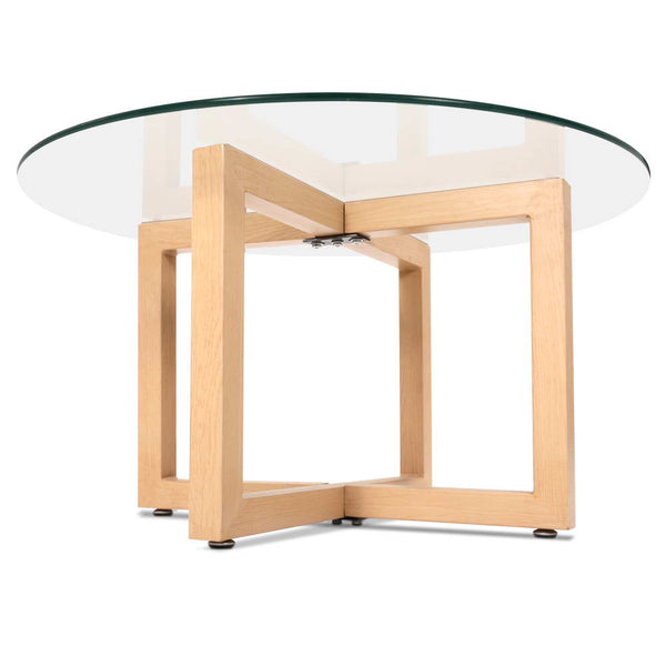 Artiss Tempered Glass Round Coffee Table - Beige freeshipping - Awezingly