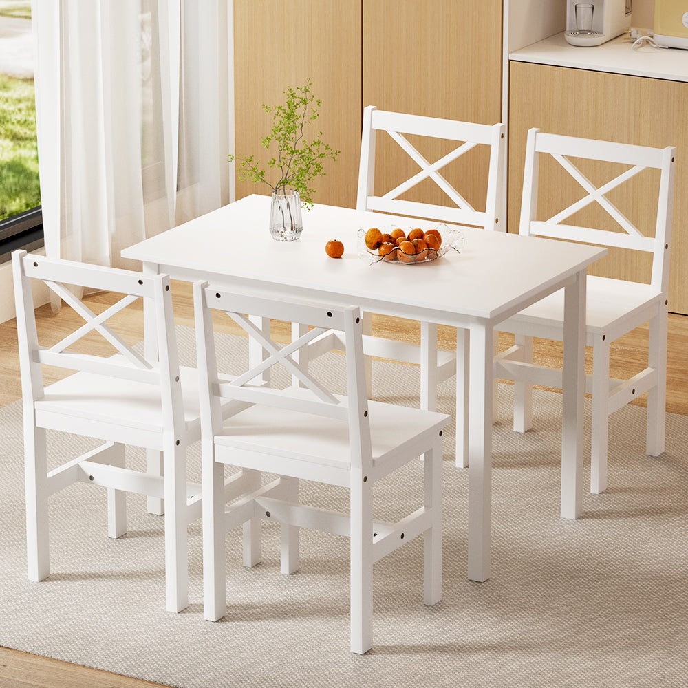 Artiss Dining Chairs and Table Dining Set 4 Cafe Chairs Set Of 5 4 Seater White Artiss