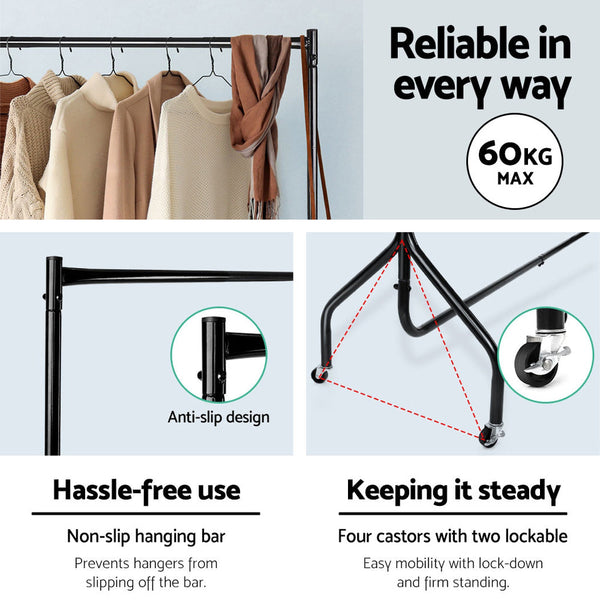 Artiss 2X Clothes Rack Airer Coat Stand 6FT Rail Wheels Artiss