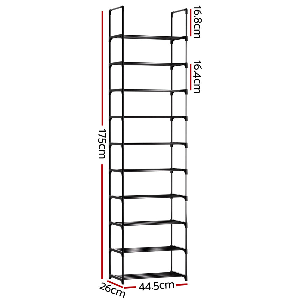 Artiss Shoe Rack Shoe Storage Shelf 10-tier 20 Pairs DIY Stackable Black Metal Artiss