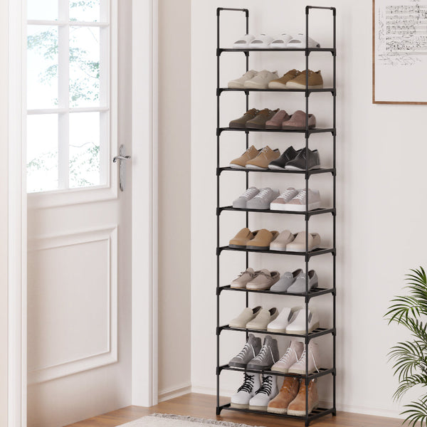 Artiss Shoe Rack Shoe Storage Shelf 10-tier 20 Pairs DIY Stackable Black Metal Artiss