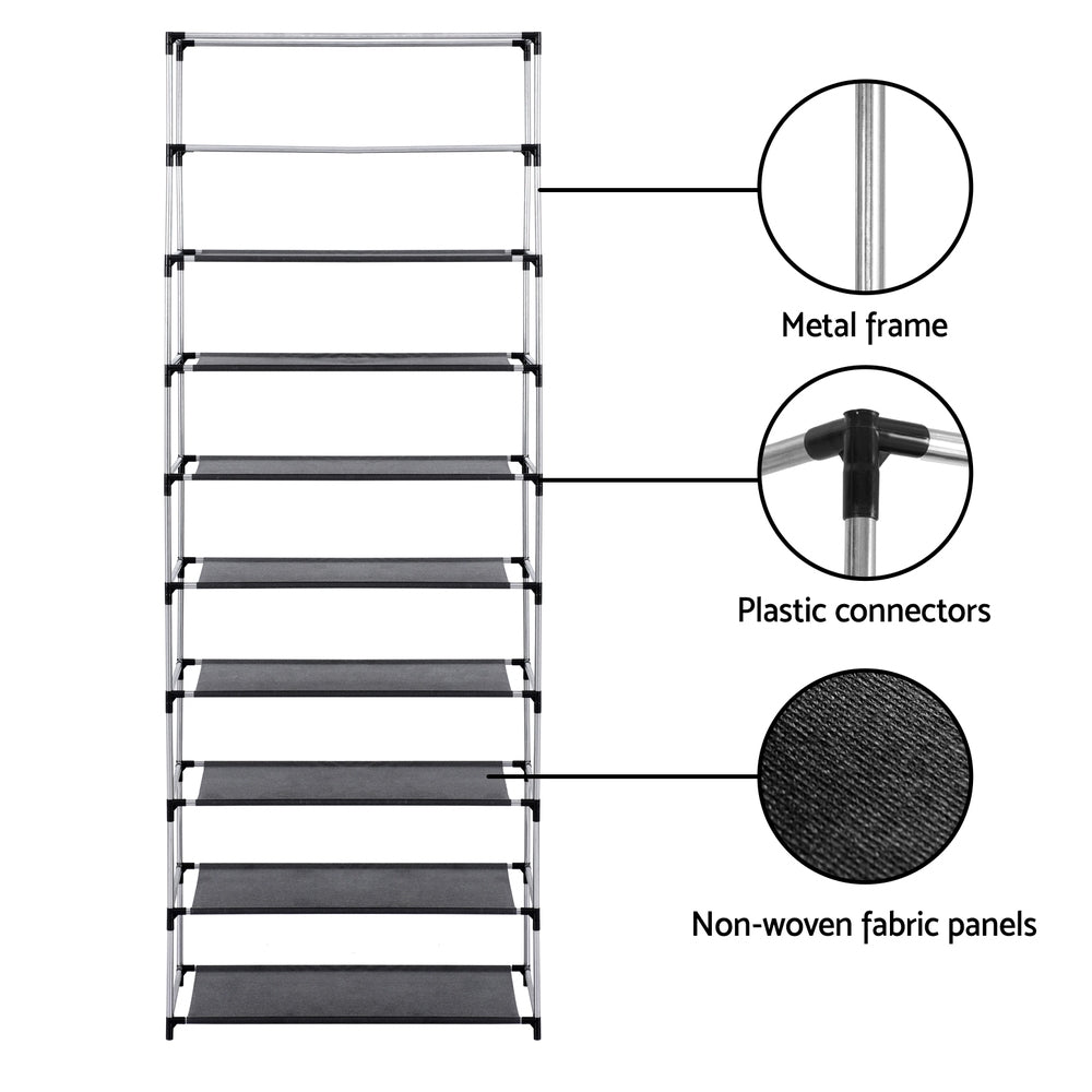 Artiss Shoe Rack 10-tier 27 Pairs Removable Cover Black Artiss