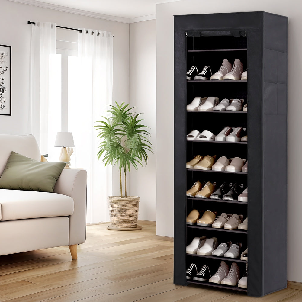 Artiss Shoe Rack 10-tier 27 Pairs Removable Cover Black Artiss