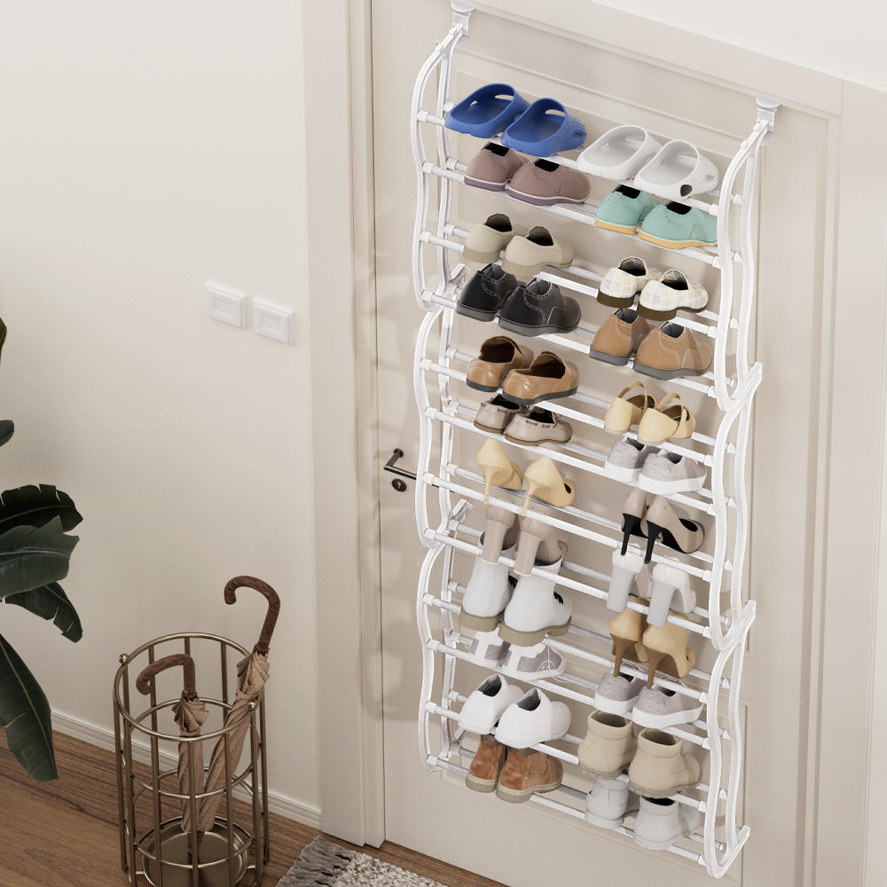 Artiss Shoe Rack 12-tier 24 Pairs Wall Mounted Metal Plastic Shoe Shleves White Artiss