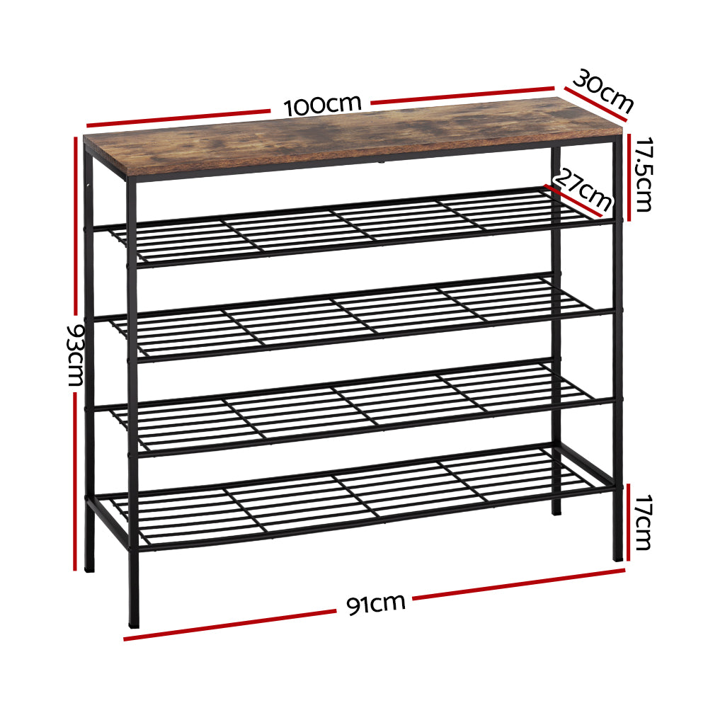 Artiss Shoe Rack 25 Pairs 5-tier Shoe Storage Organiser Shelf Metal frame Walnut Artiss