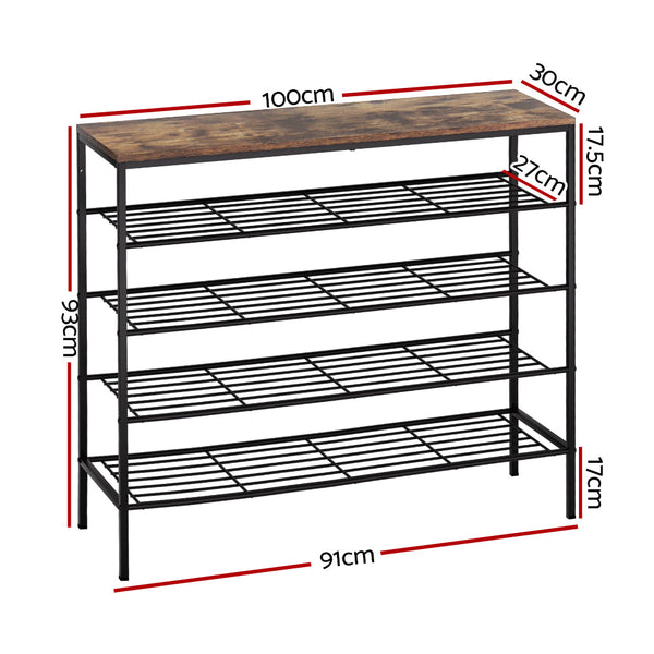 Artiss Shoe Rack 25 Pairs 5-tier Shoe Storage Organiser Shelf Metal frame Walnut Artiss