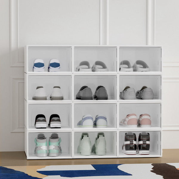 Artiss Shoe Box Set of 12 Storage Case Stackable Plastic Shoe Cabinet Cube White Artiss