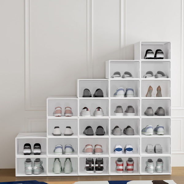 Artiss Shoe Box Set of 24 Storage Case Stackable Plastic Shoe Cabinet Cube White Artiss