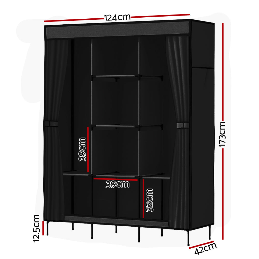 Artiss Clothes Wardrobe Closet Storage Large Portable Organiser with Shelf Black Artiss