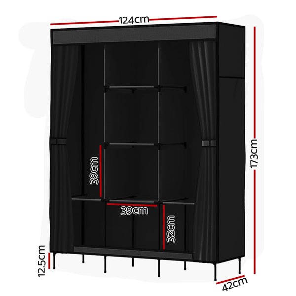 Artiss Clothes Wardrobe Closet Storage Large Portable Organiser with Shelf Black Artiss